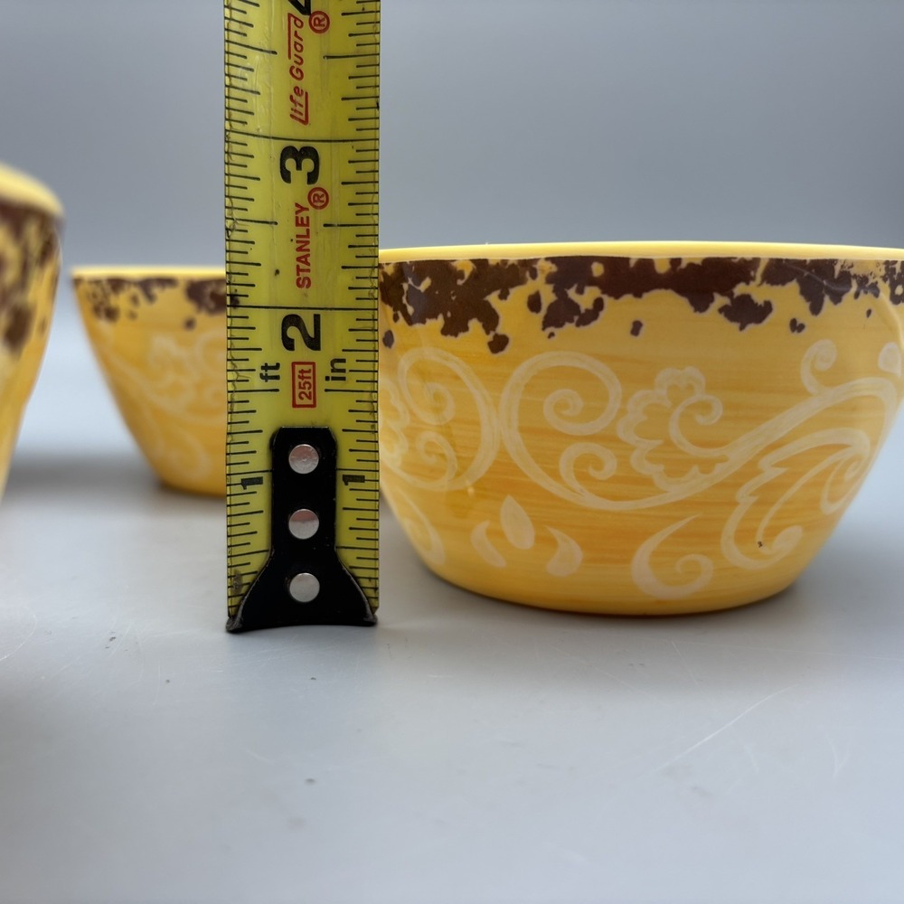 Cynthia Rowley Yellow Medallion Scroll Melamine Condiment Dip Bowls Set of 4 - Picture 7 of 7